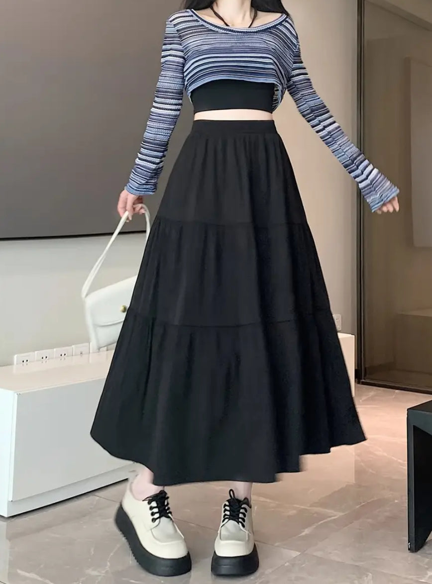 Black layered maxi skirt