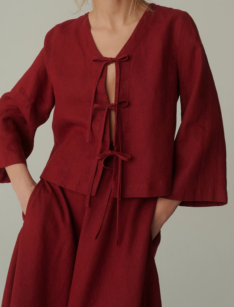 Maroon front tie blouse