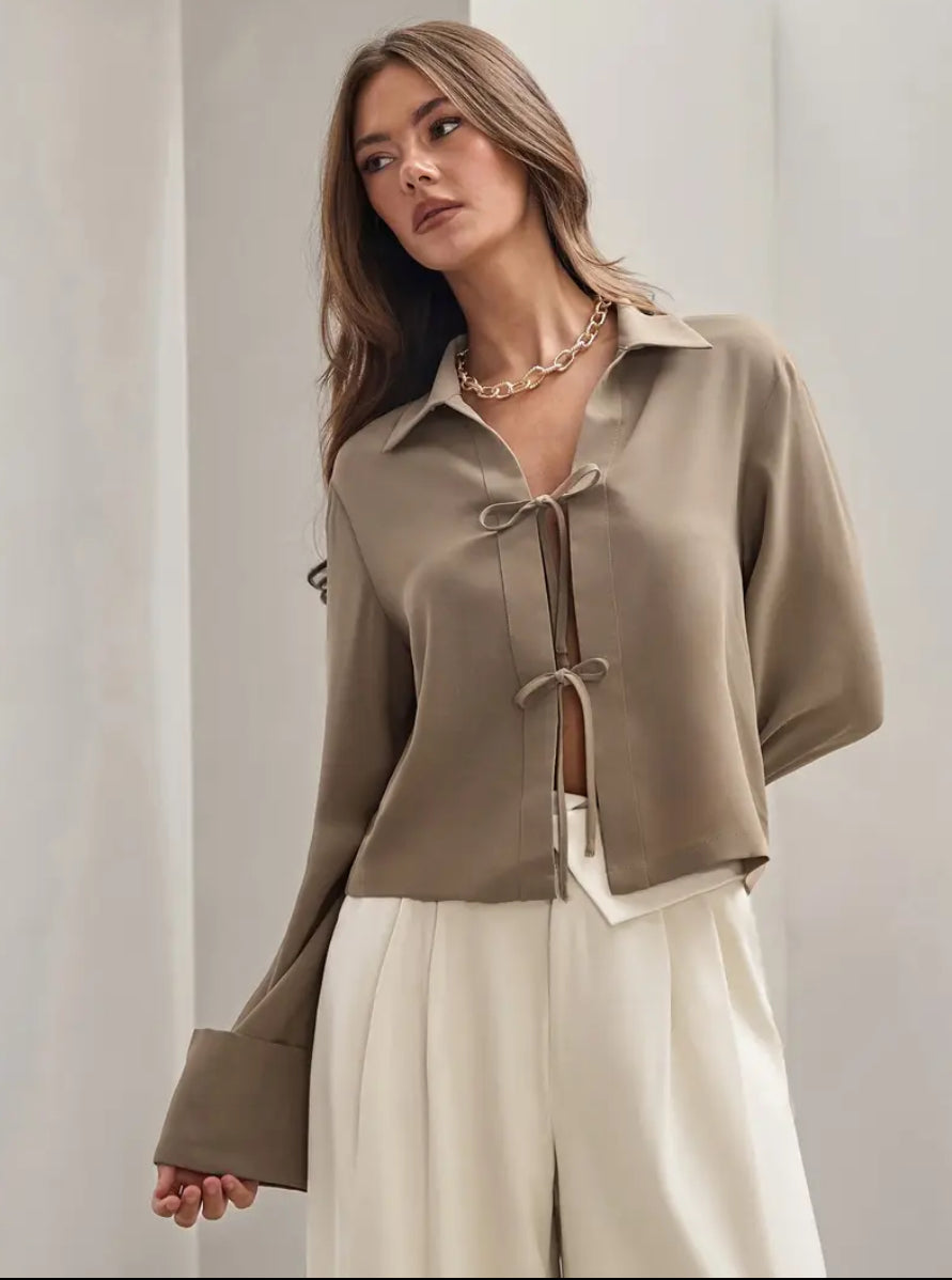 Lace up brown shirt