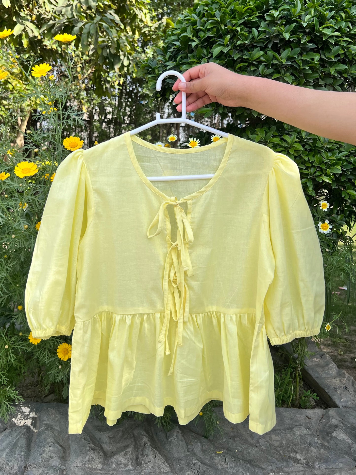 Butter Yellow Front tie top