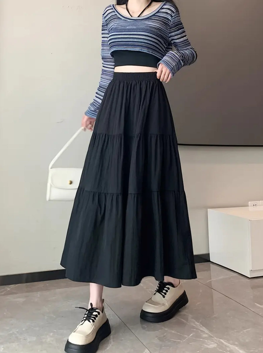 Black layered maxi skirt