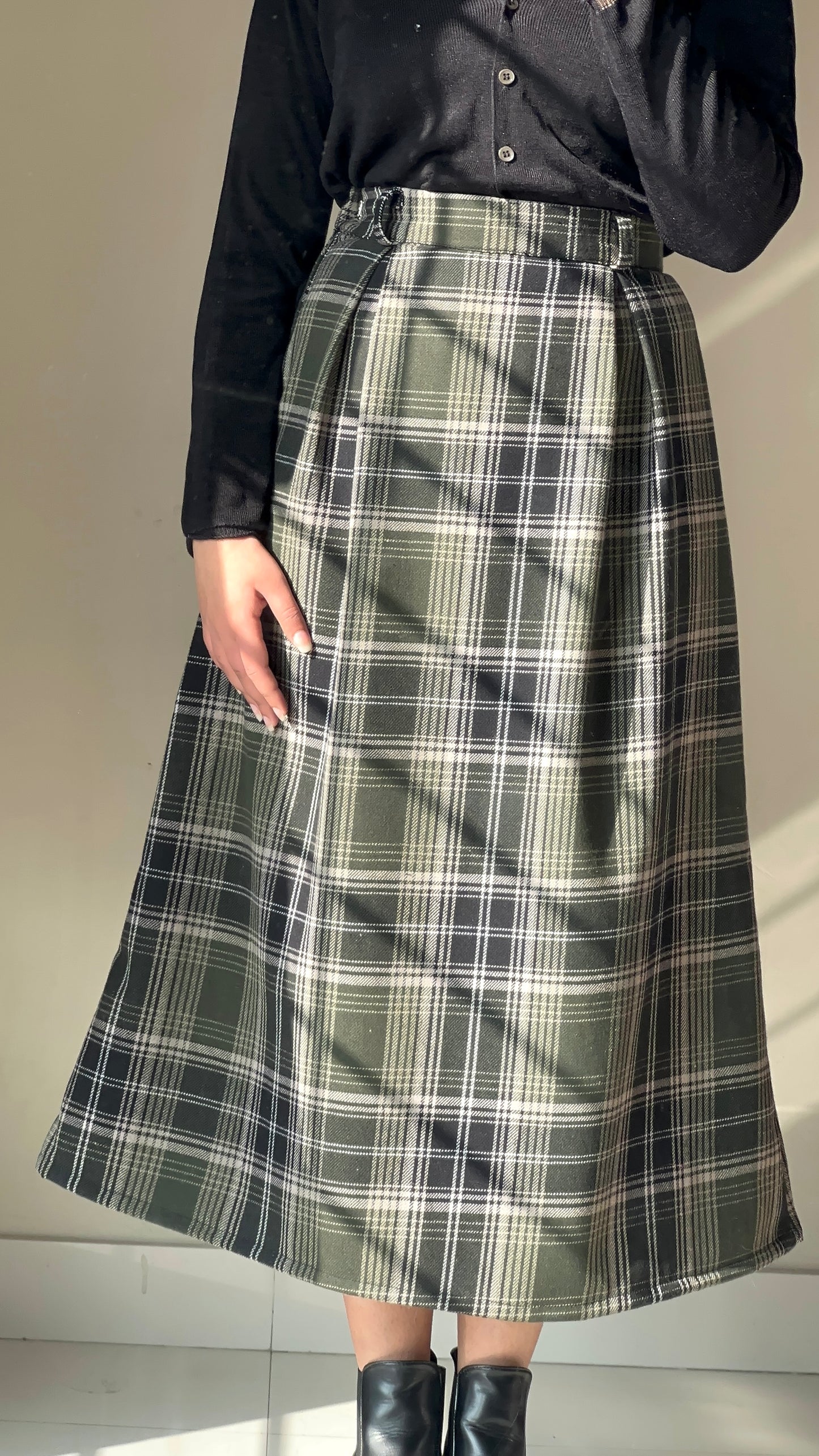 Black Check Wool Skirt