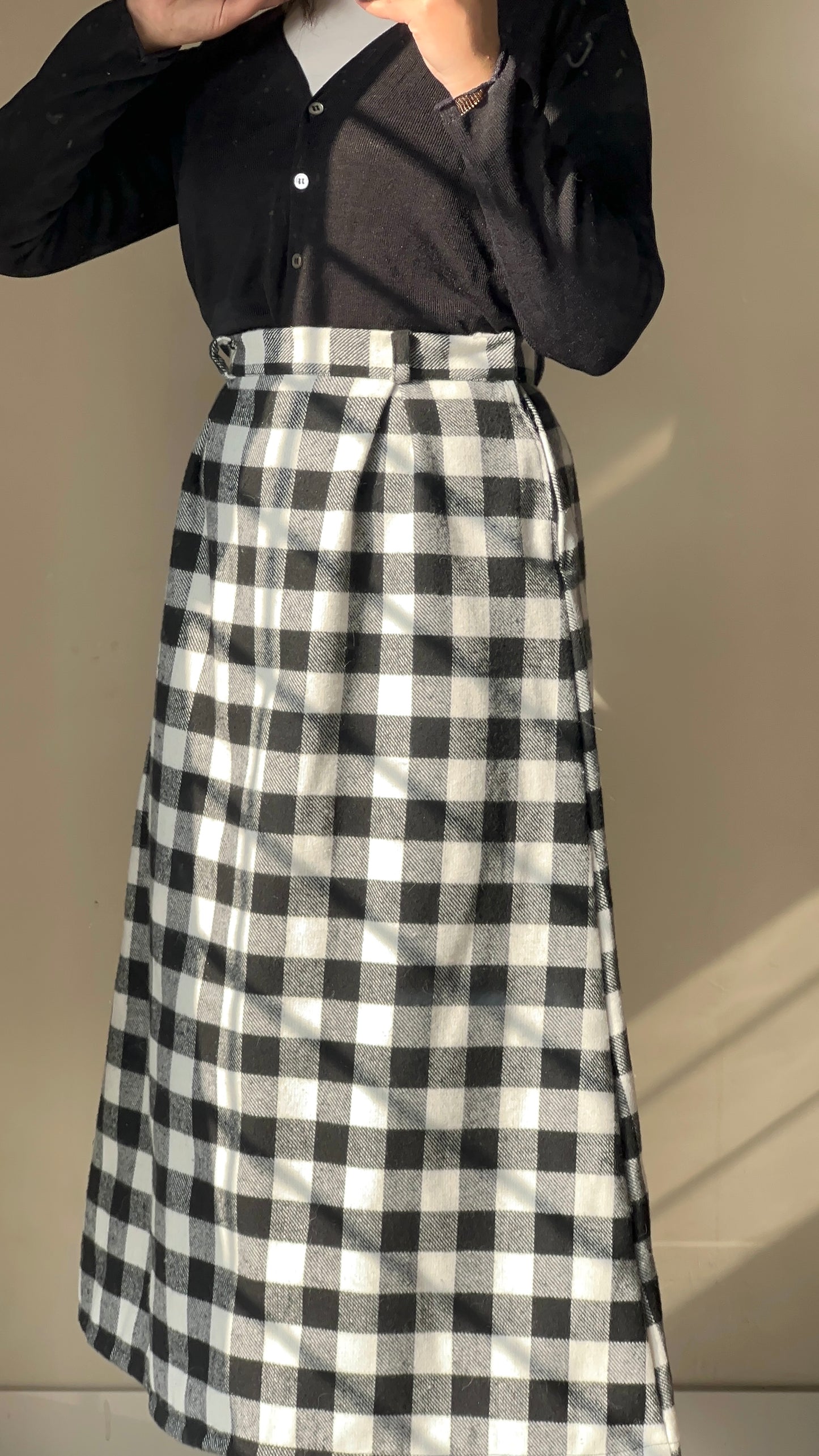 Black Check Wool Skirt
