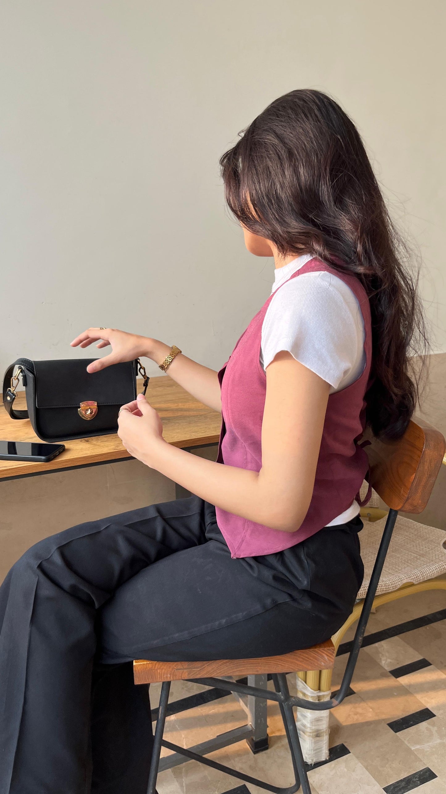 Dusty Maroon Vest with Corset back
