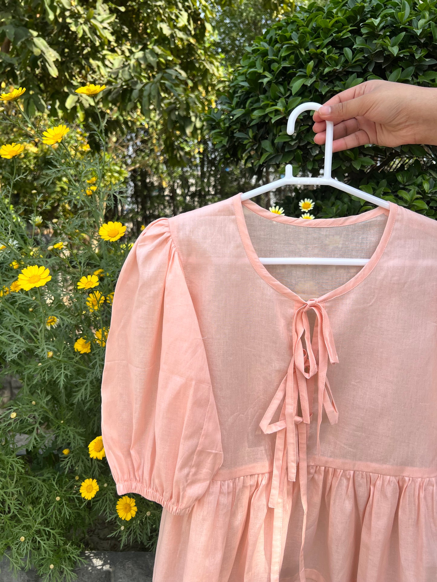 Baby pink front tie top