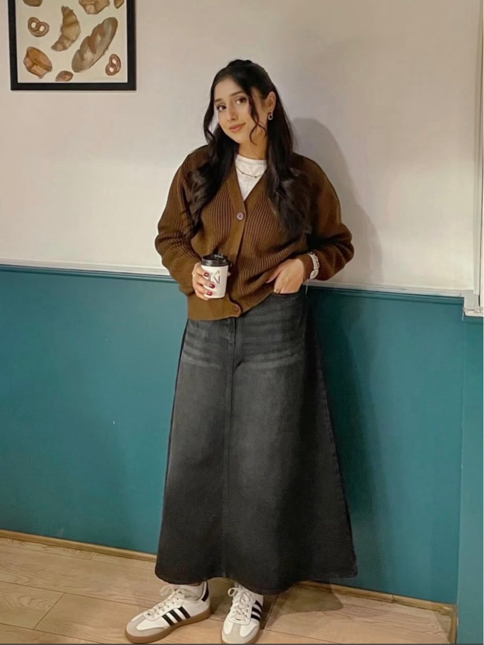 Grey Denim Skirt