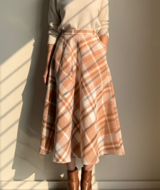 Plaid Cream Skirt