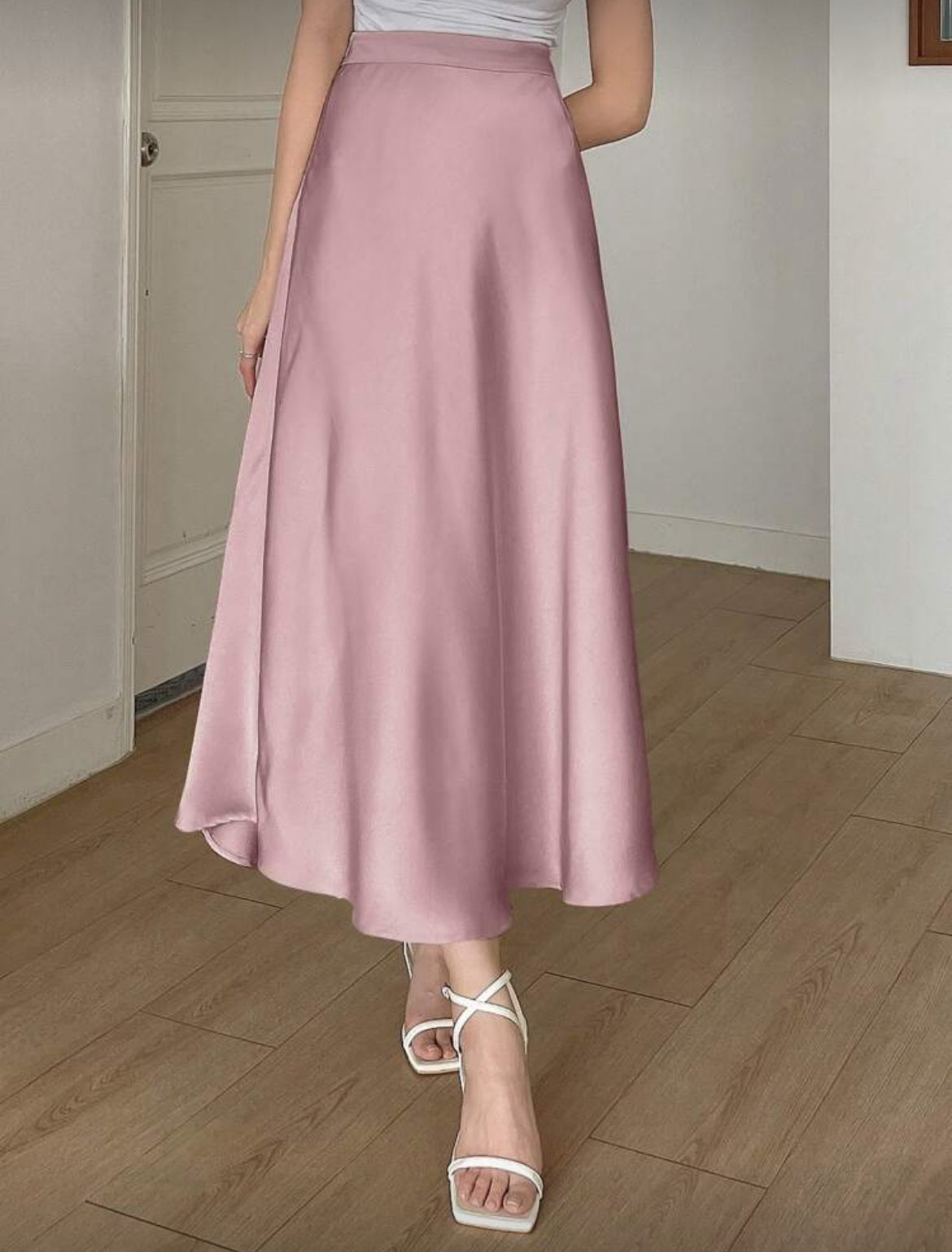High Waist Solid Silk Skirt