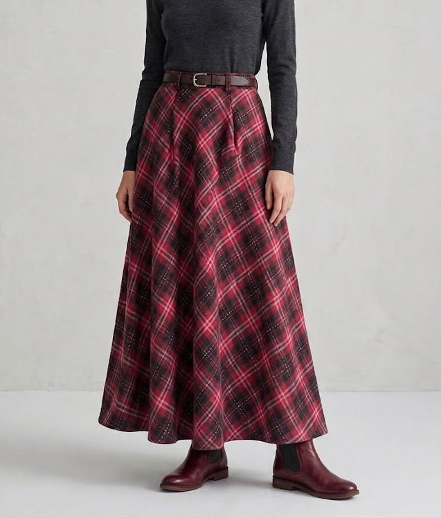 Red Wood Plaid Skirt