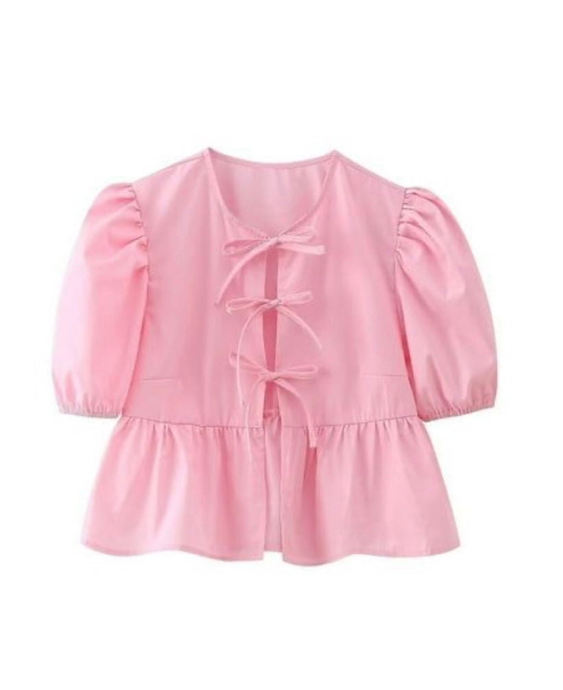 Baby pink front tie top