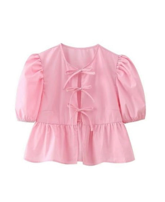 Baby pink front tie top