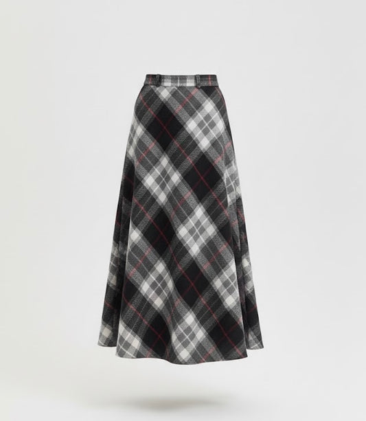 Black check wool skirt