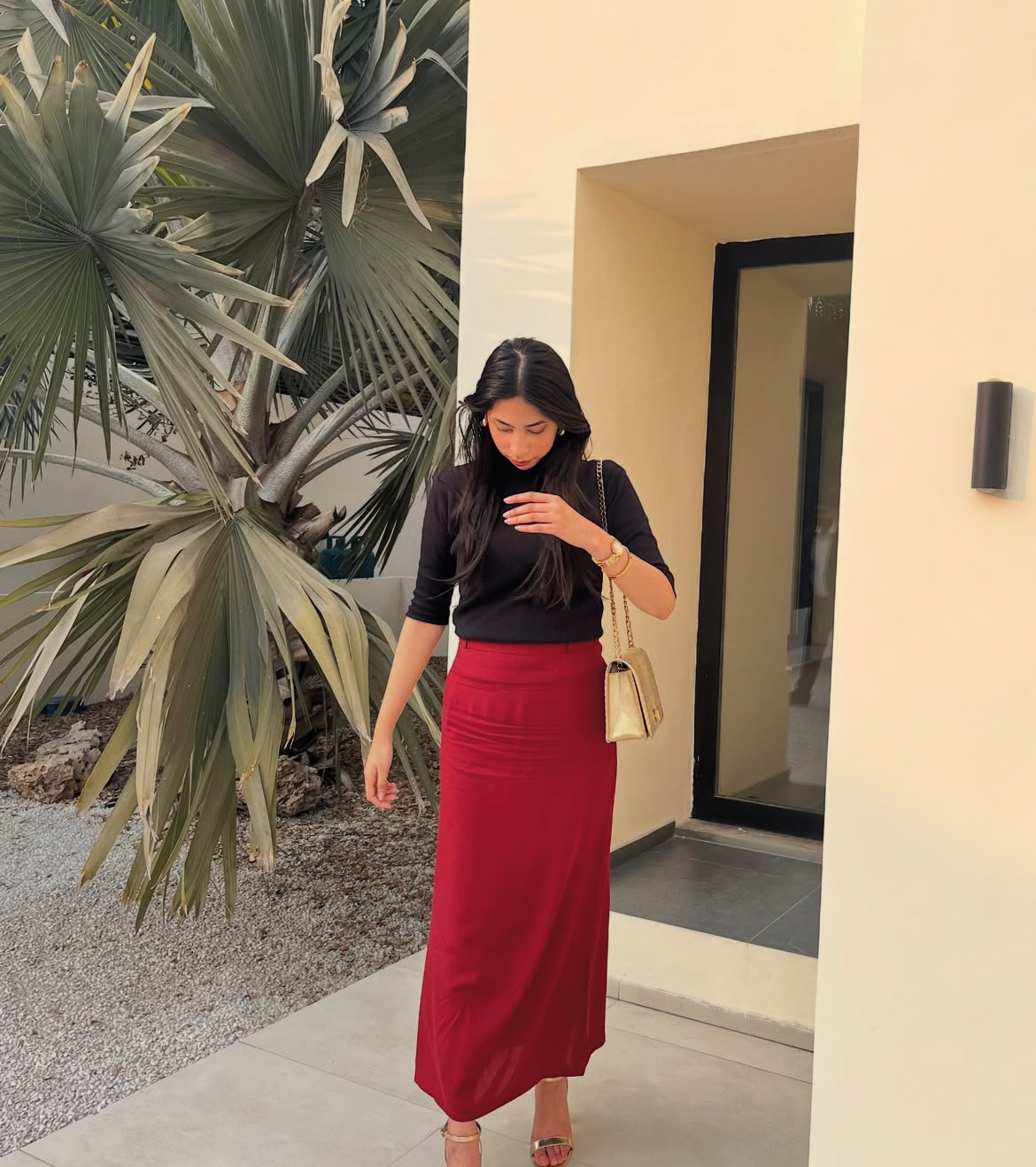 Maroon Linen Skirt