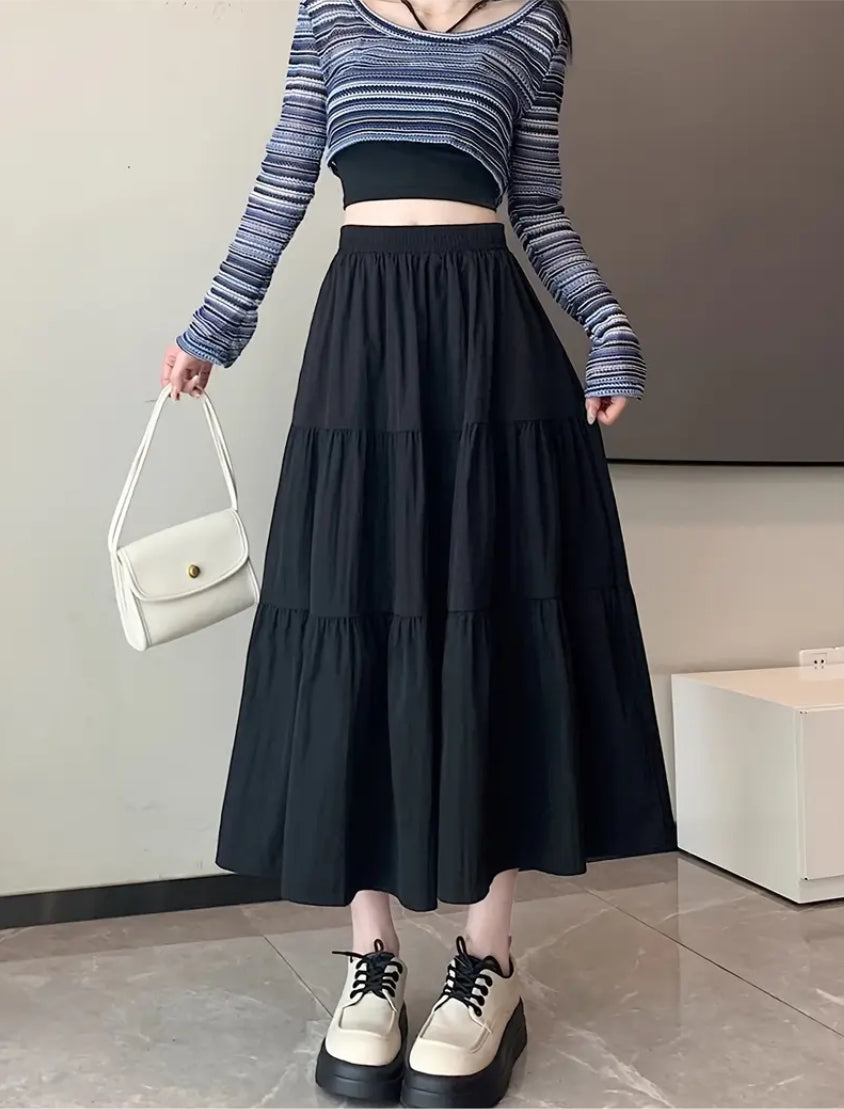 Black layered maxi skirt