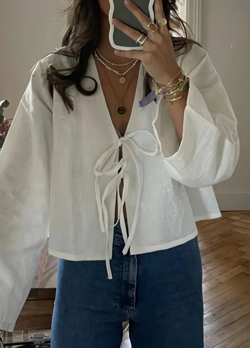White front tie blouse