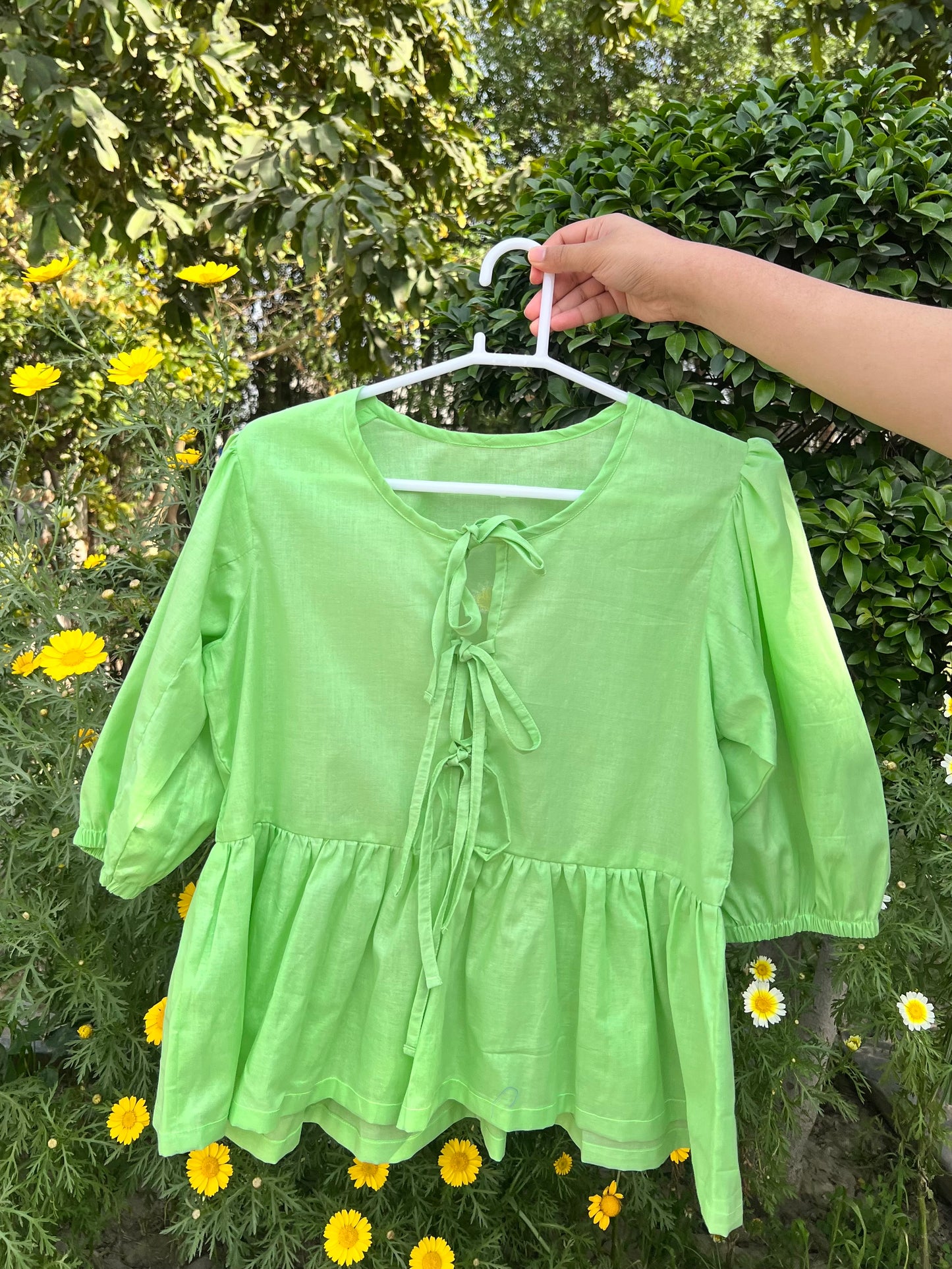 Green front tie top