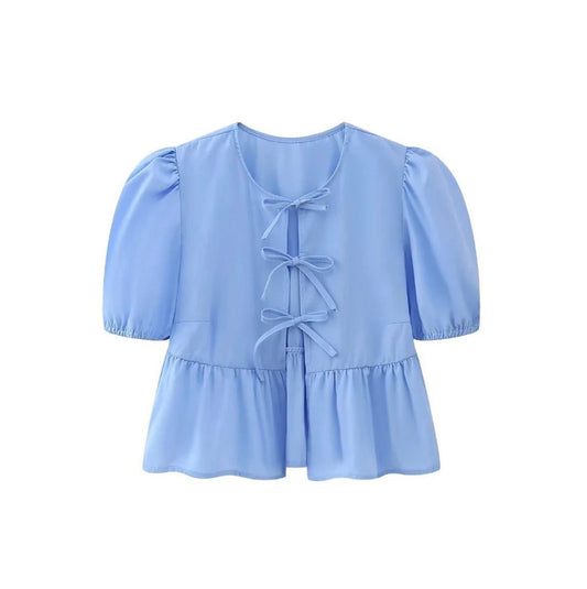 Blue front tie top