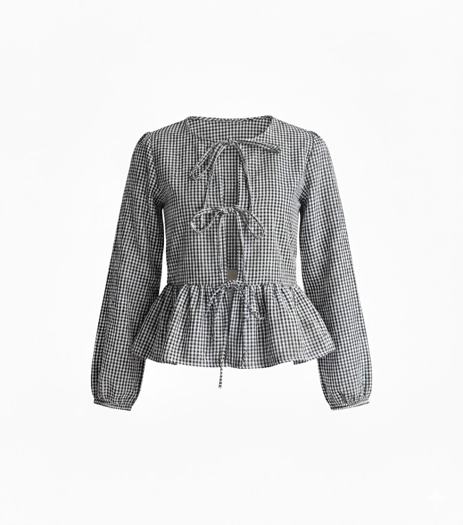 Black Gingham Bow Top