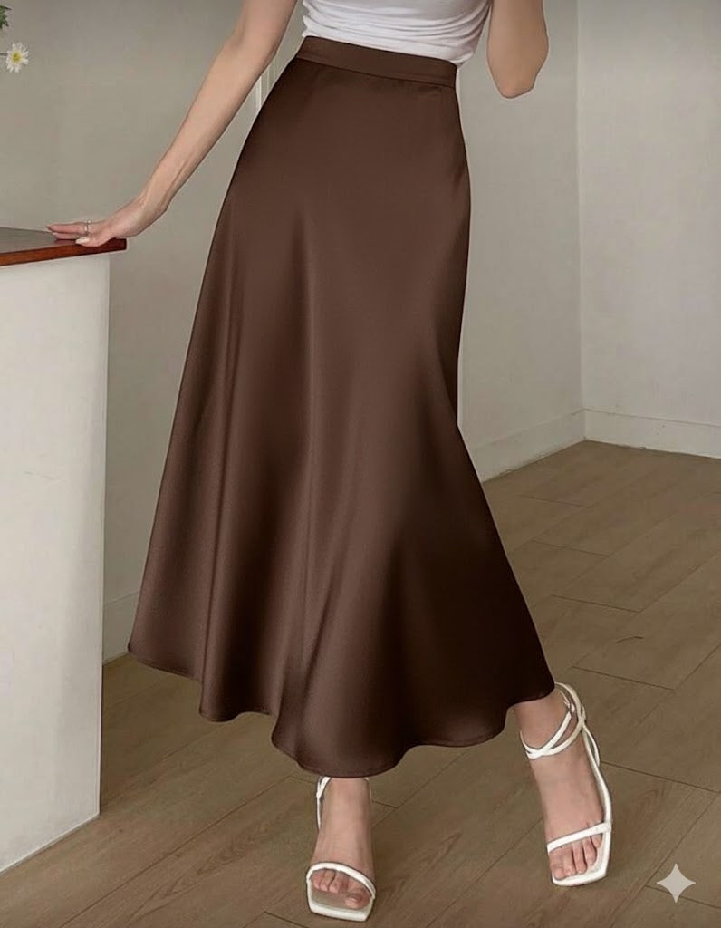 High Waist Solid Silk Skirt