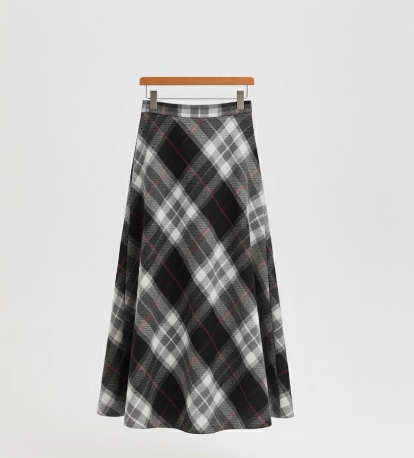 Black check wool skirt