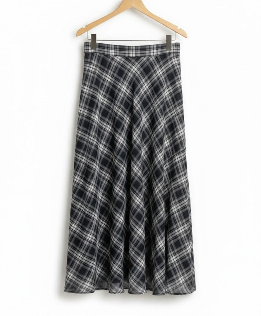 Navy Muse Check Skirt