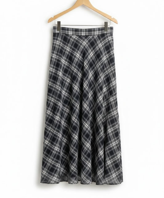 Navy Muse Check Skirt