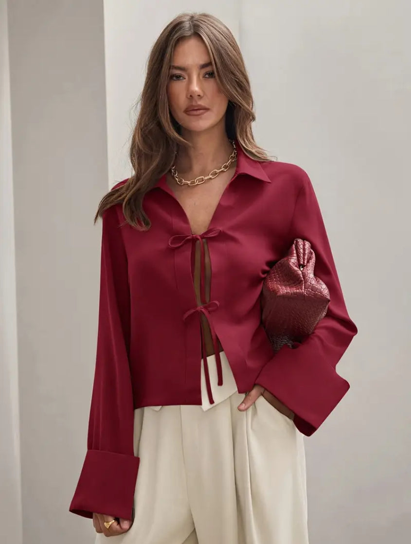 Lace up Maroon shirt
