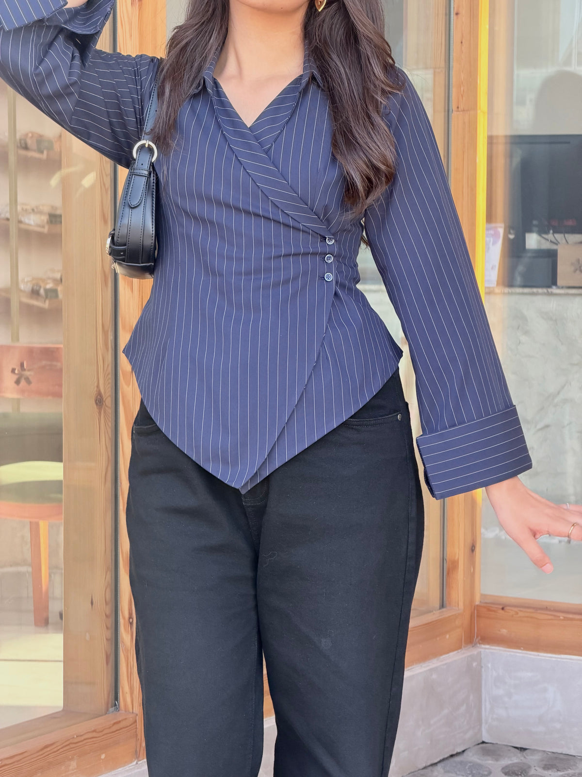 Navy Pinstripe Top