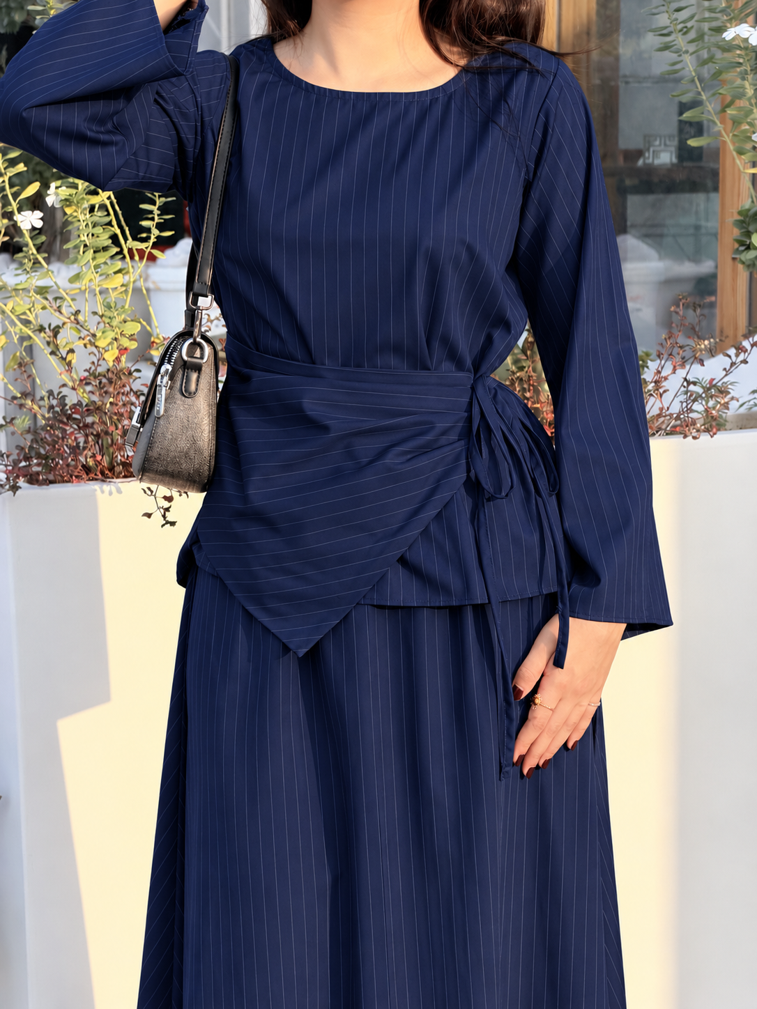 Navy Blue knot Pinstripe Co-ord Set