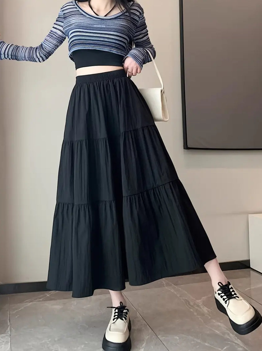 Black layered maxi skirt
