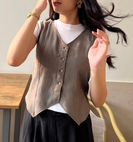 Dusty Olive Vest with corset back