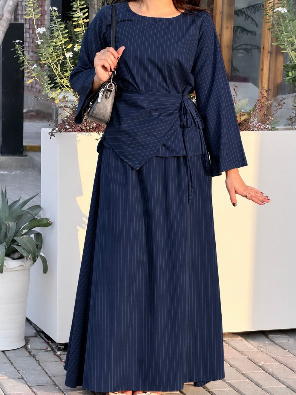 Navy Blue knot Pinstripe Co-ord Set