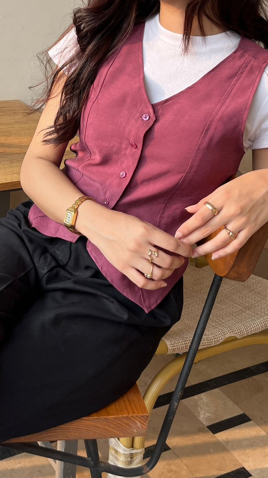 Dusty Maroon Vest with Corset back