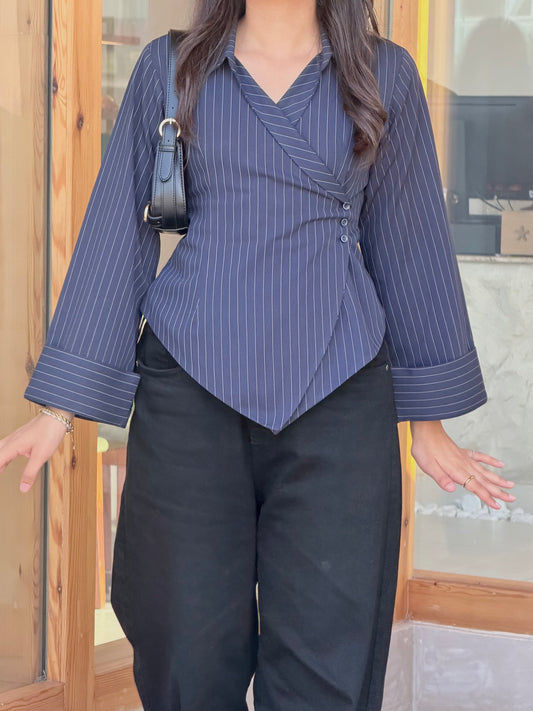 Navy Pinstripe Top