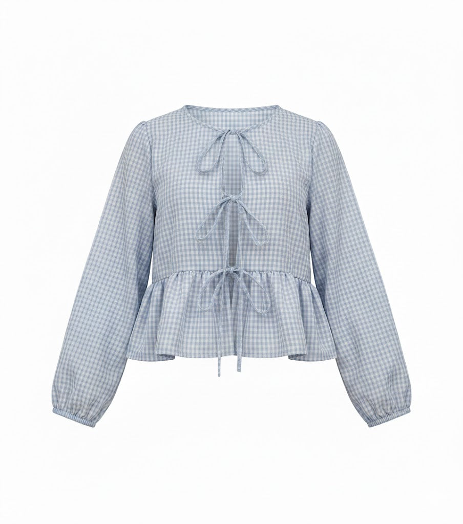 Blue Gingham bow Top