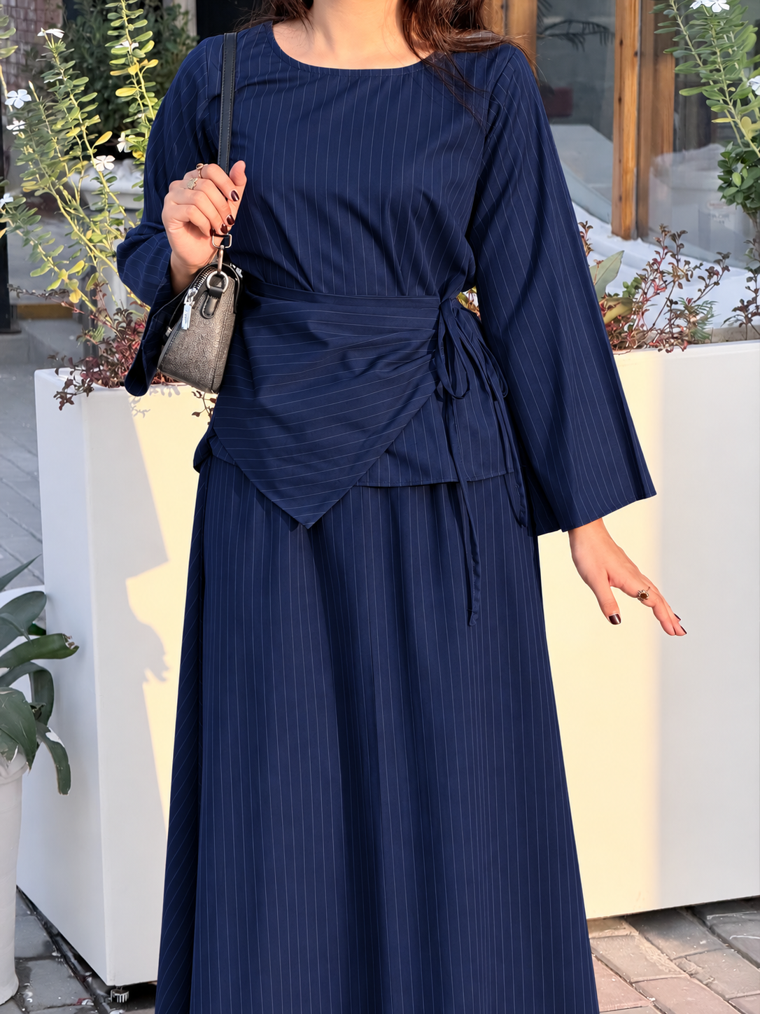 Navy Blue knot Pinstripe Co-ord Set
