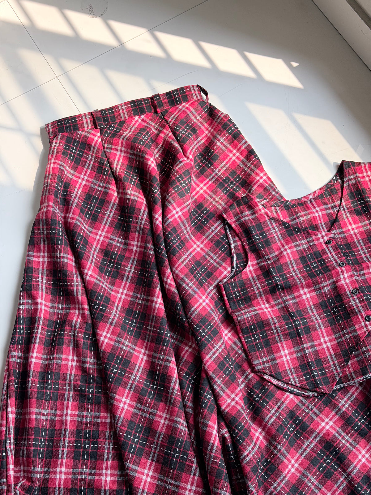 Red Wood Plaid Skirt