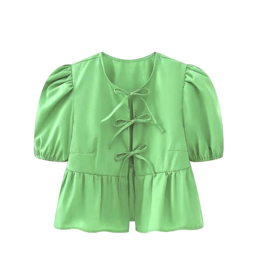 Green front tie top