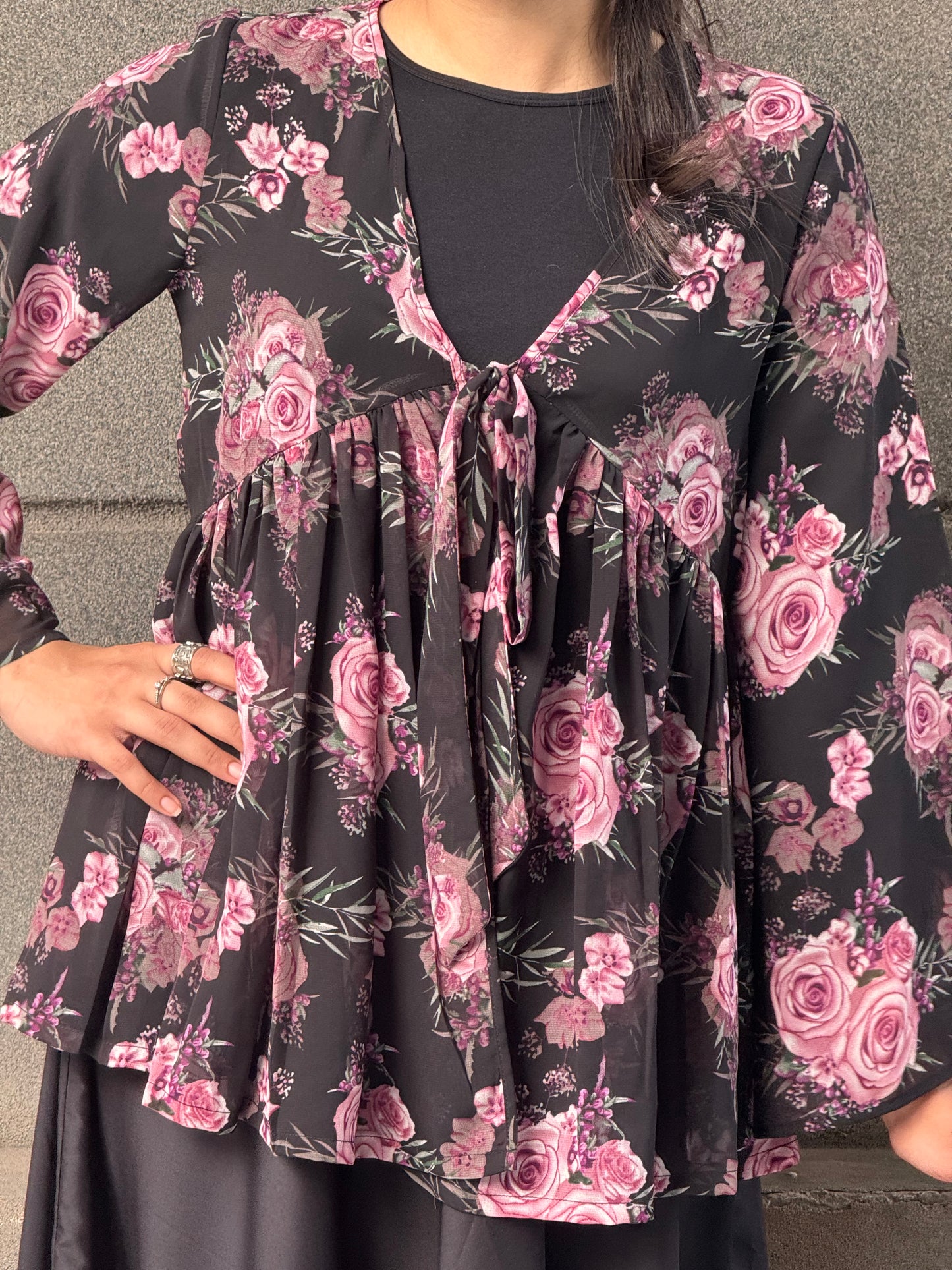 Black floral Flairy Top