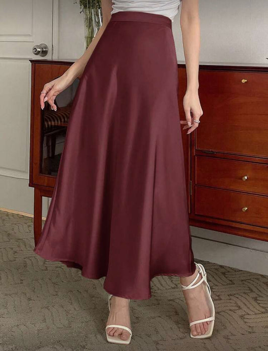 High Waist Solid Silk Skirt