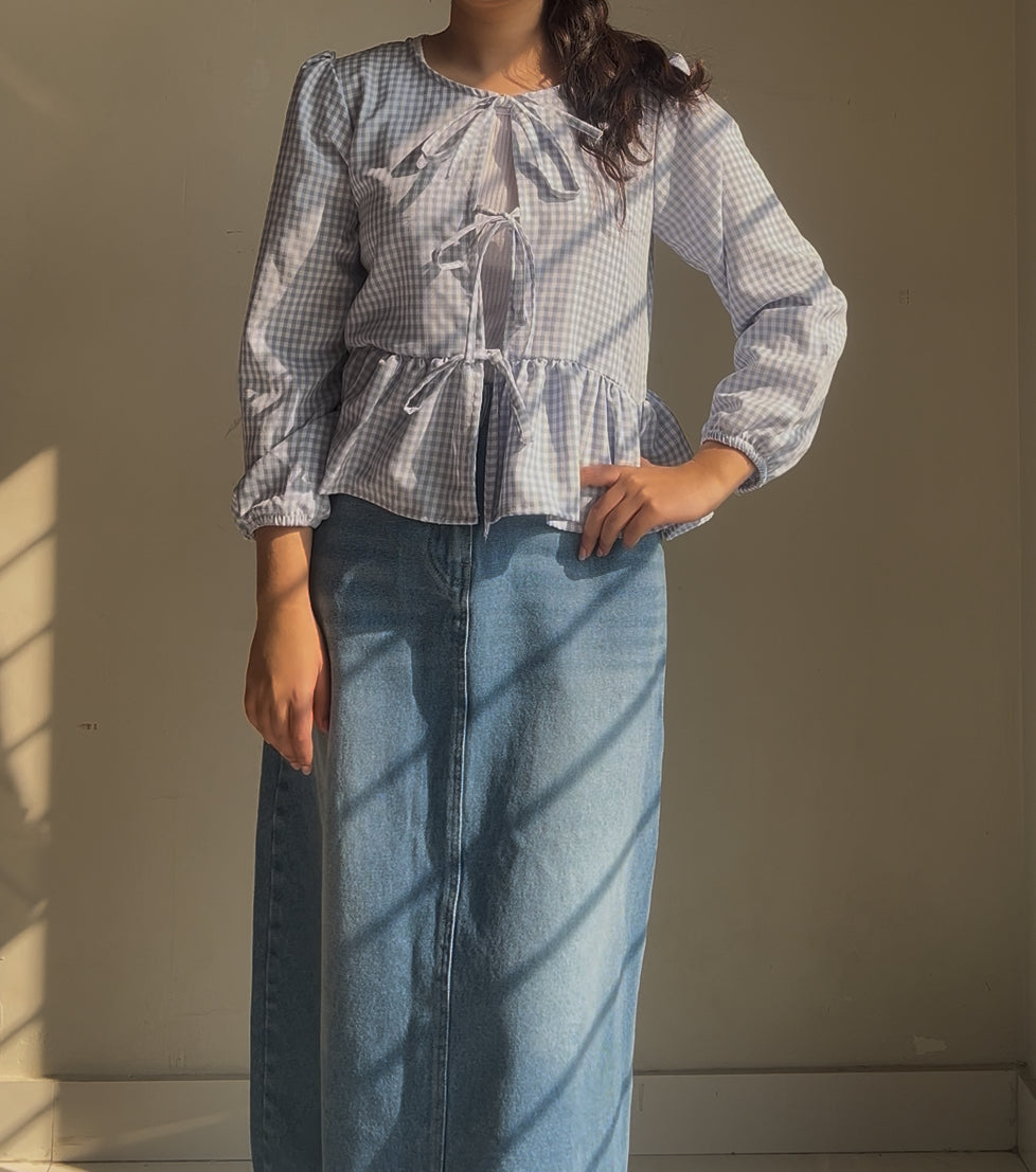Blue Gingham bow Top