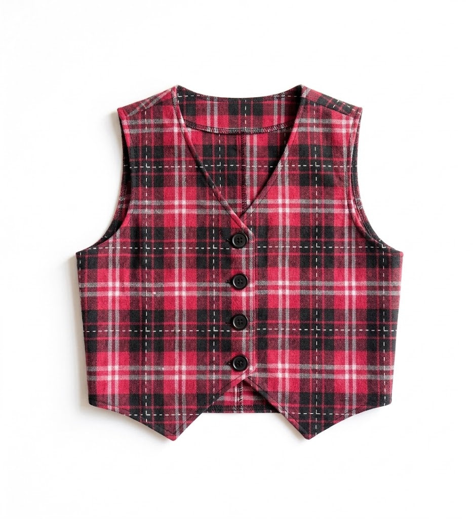 Red wood plaid waist coat