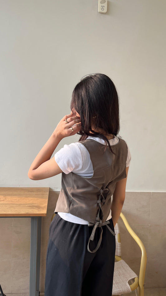 Dusty Olive Vest with corset back