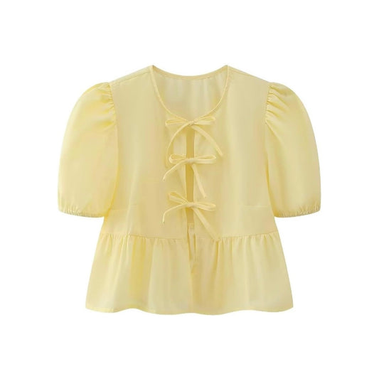 Butter Yellow Front tie top