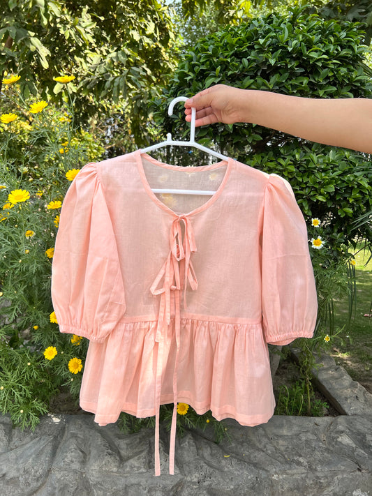 Baby pink front tie top