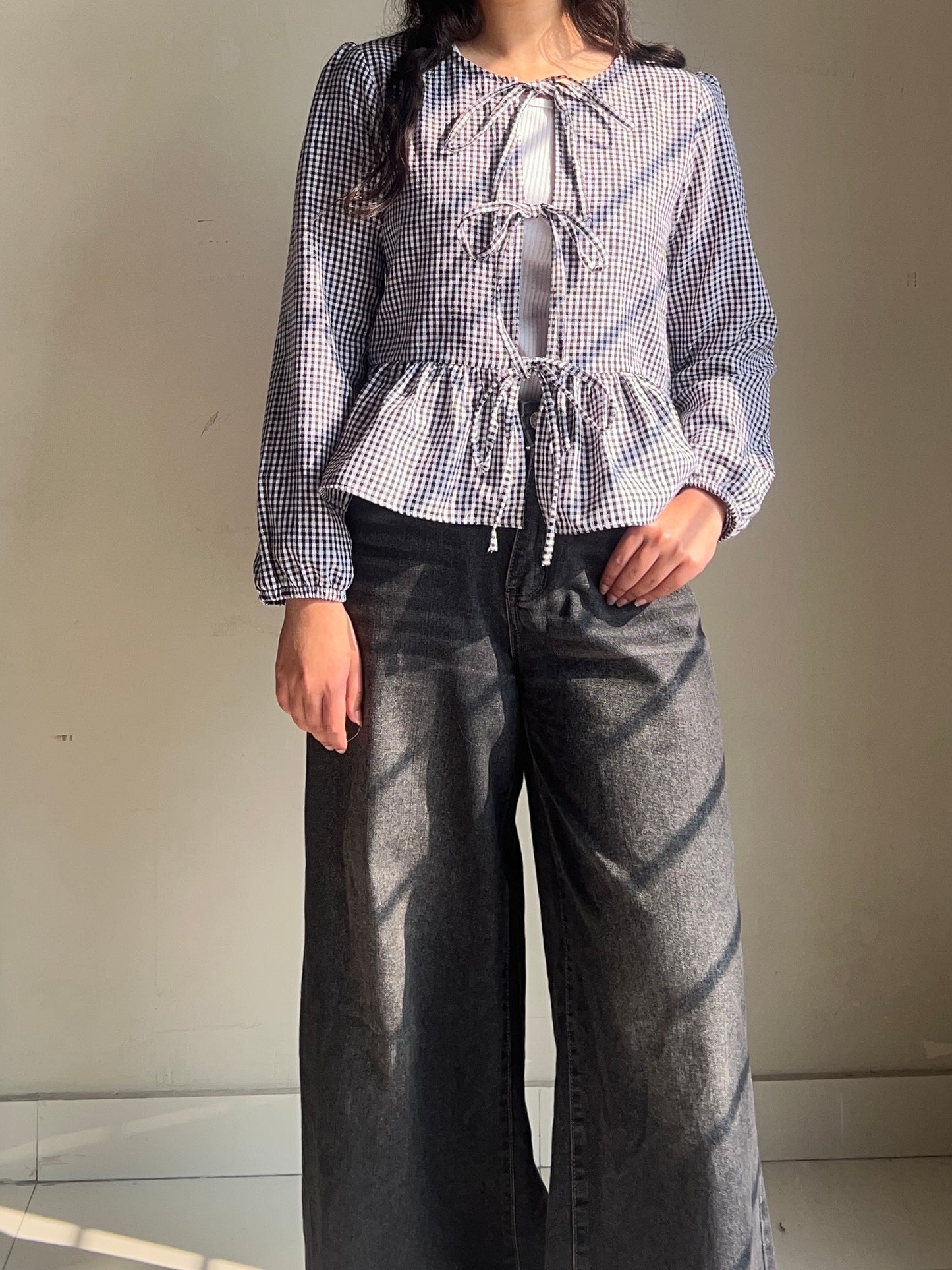 Black Gingham Bow Top