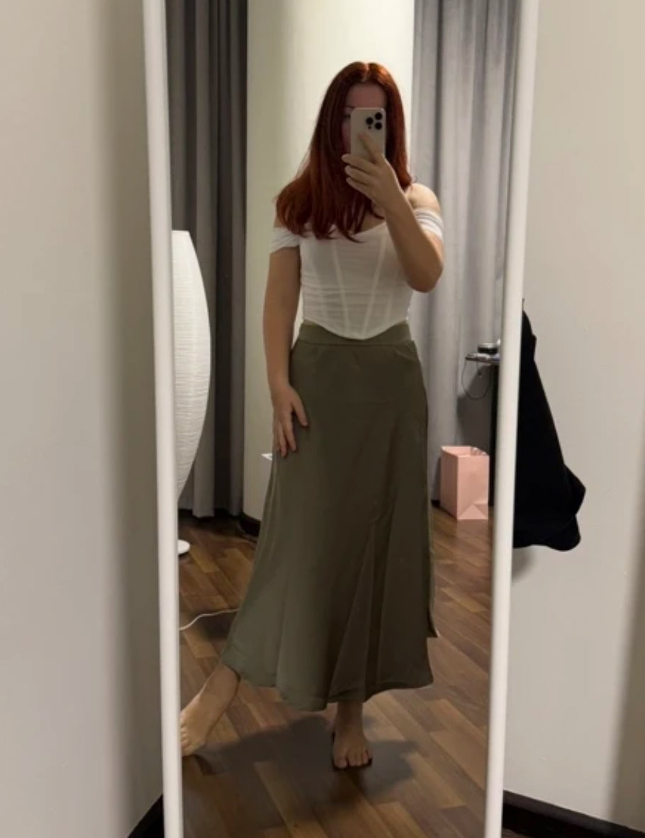 High Waist Solid Silk Skirt