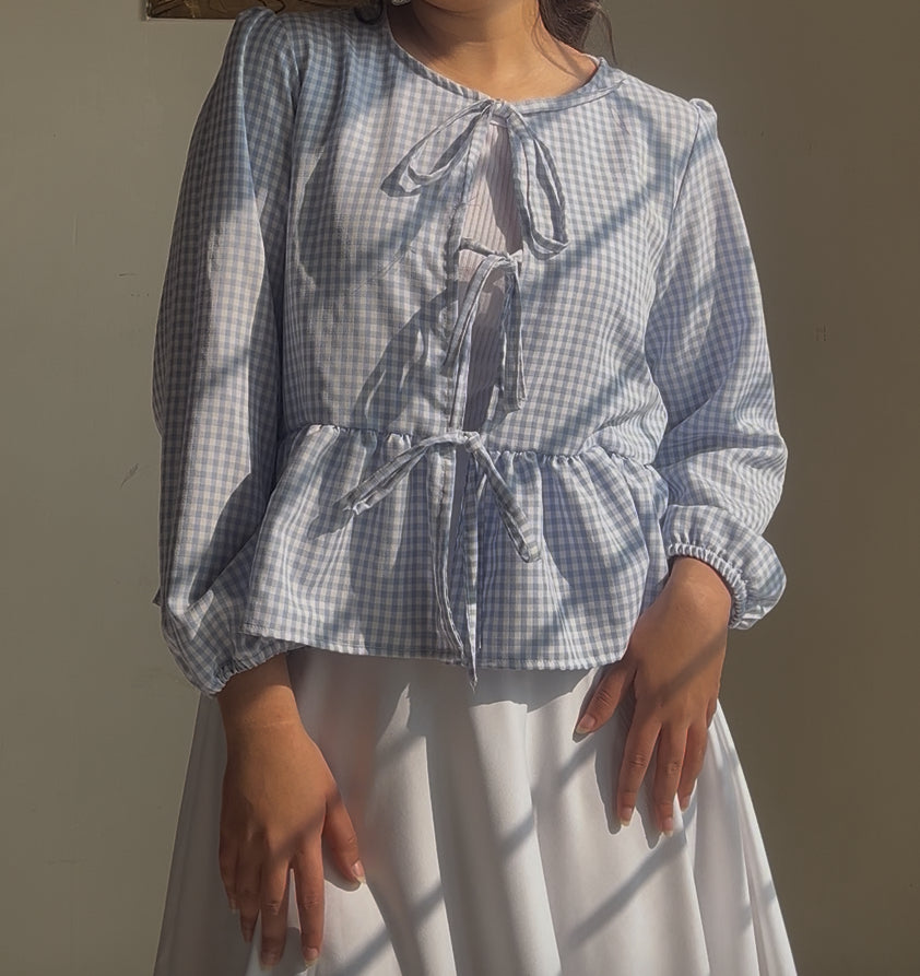 Blue Gingham bow Top