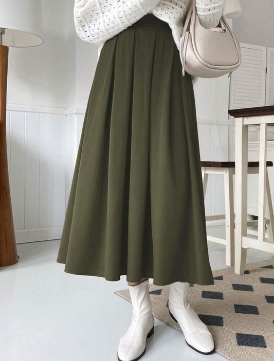 Olive pleated Skirt