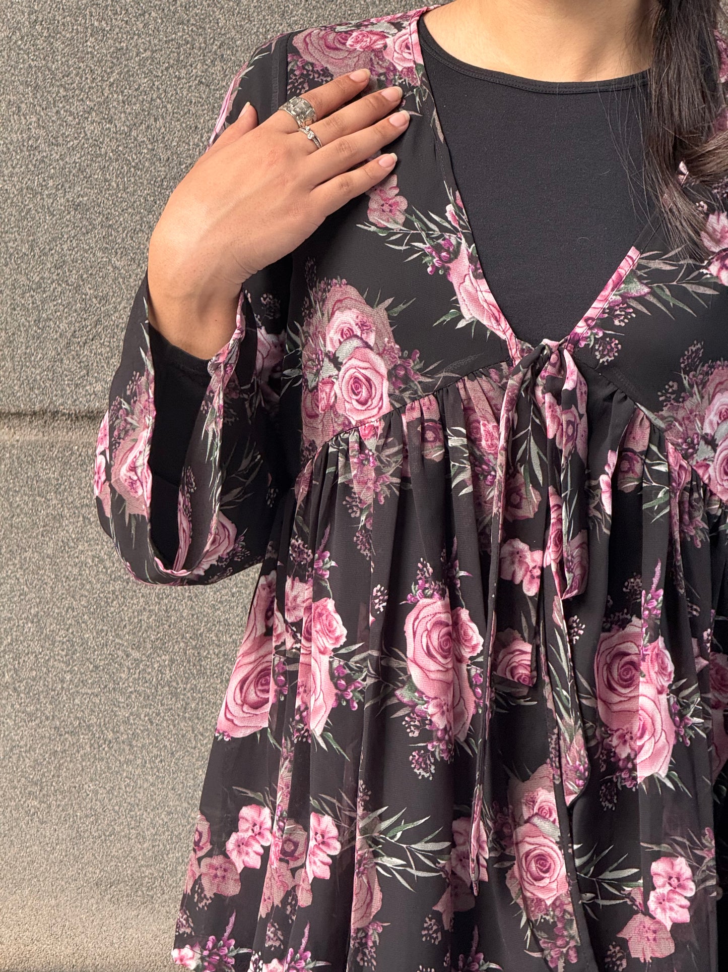 Black floral Flairy Top